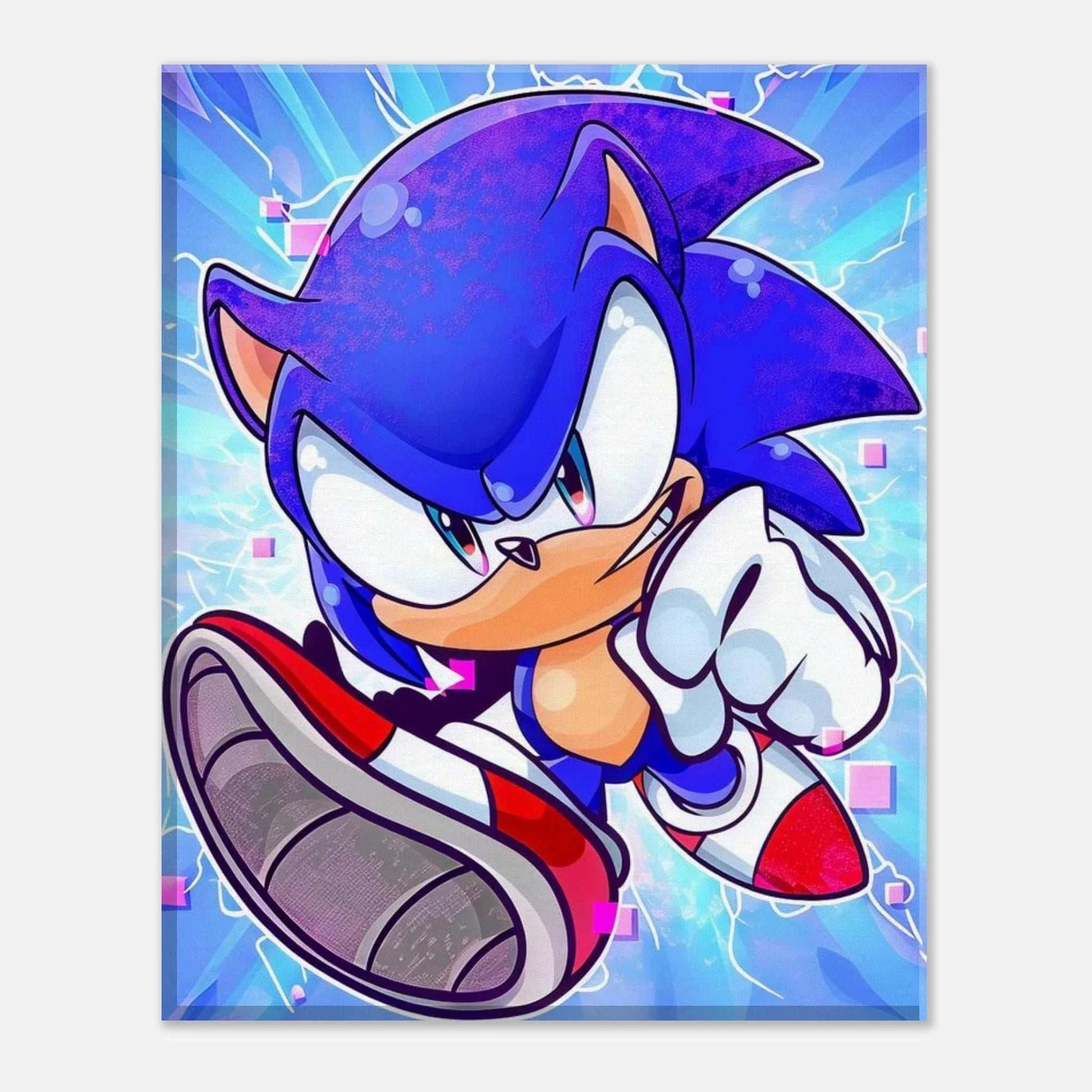 Vibrant Sonic Wall Canvas featuring Sonic the Hedgehog in bold colors and dynamic pose.