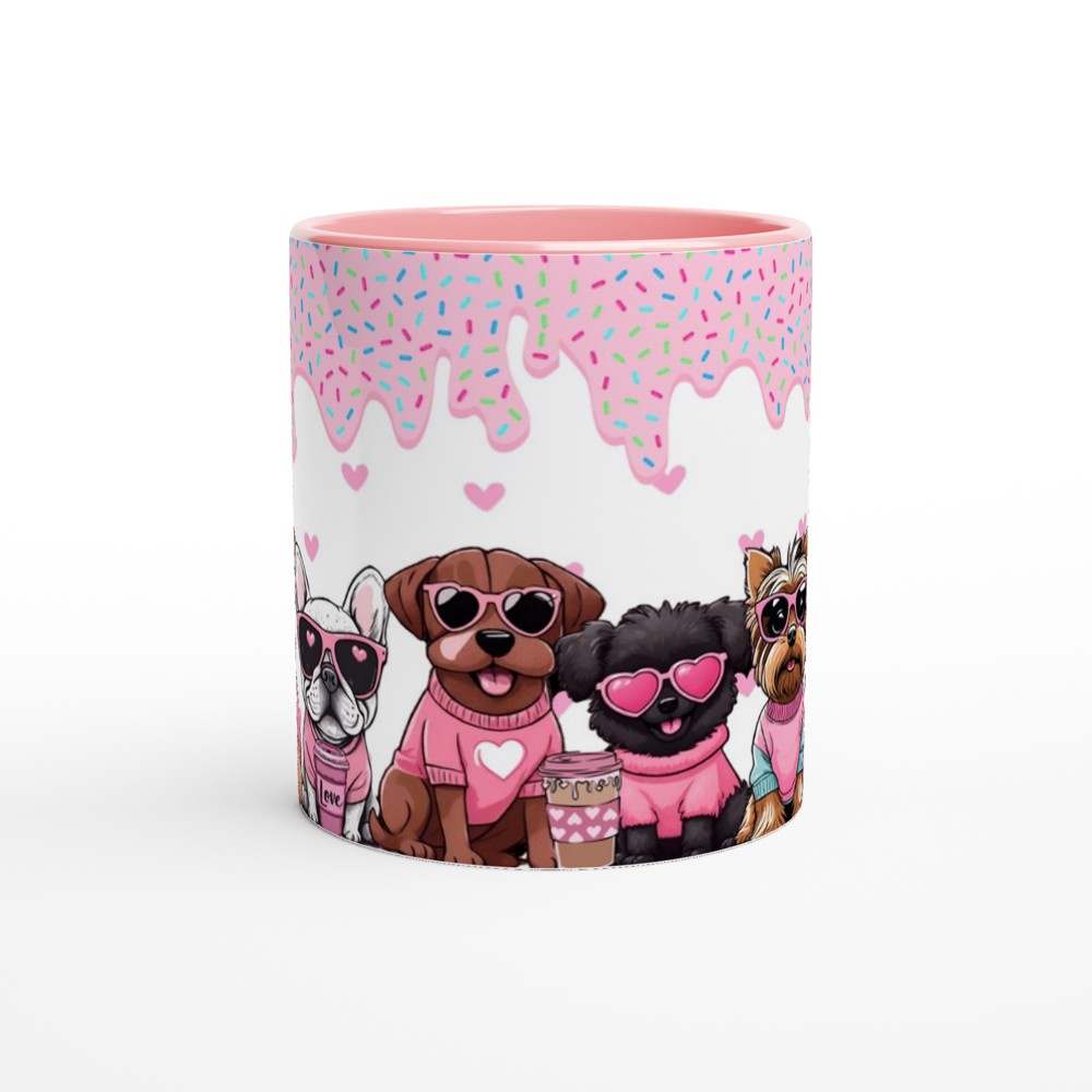 Cute puppy Valentines Day mug with colorful design and heart details, perfect cherished gift.