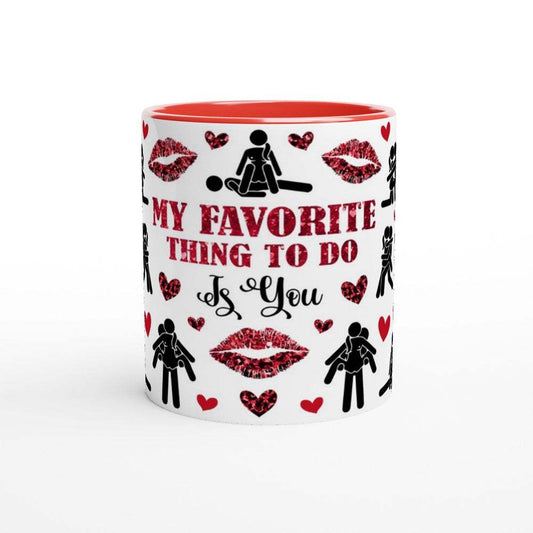 Cheeky fun Valentines Day mug with playful print and colored rim, perfect gift for coffee lovers.