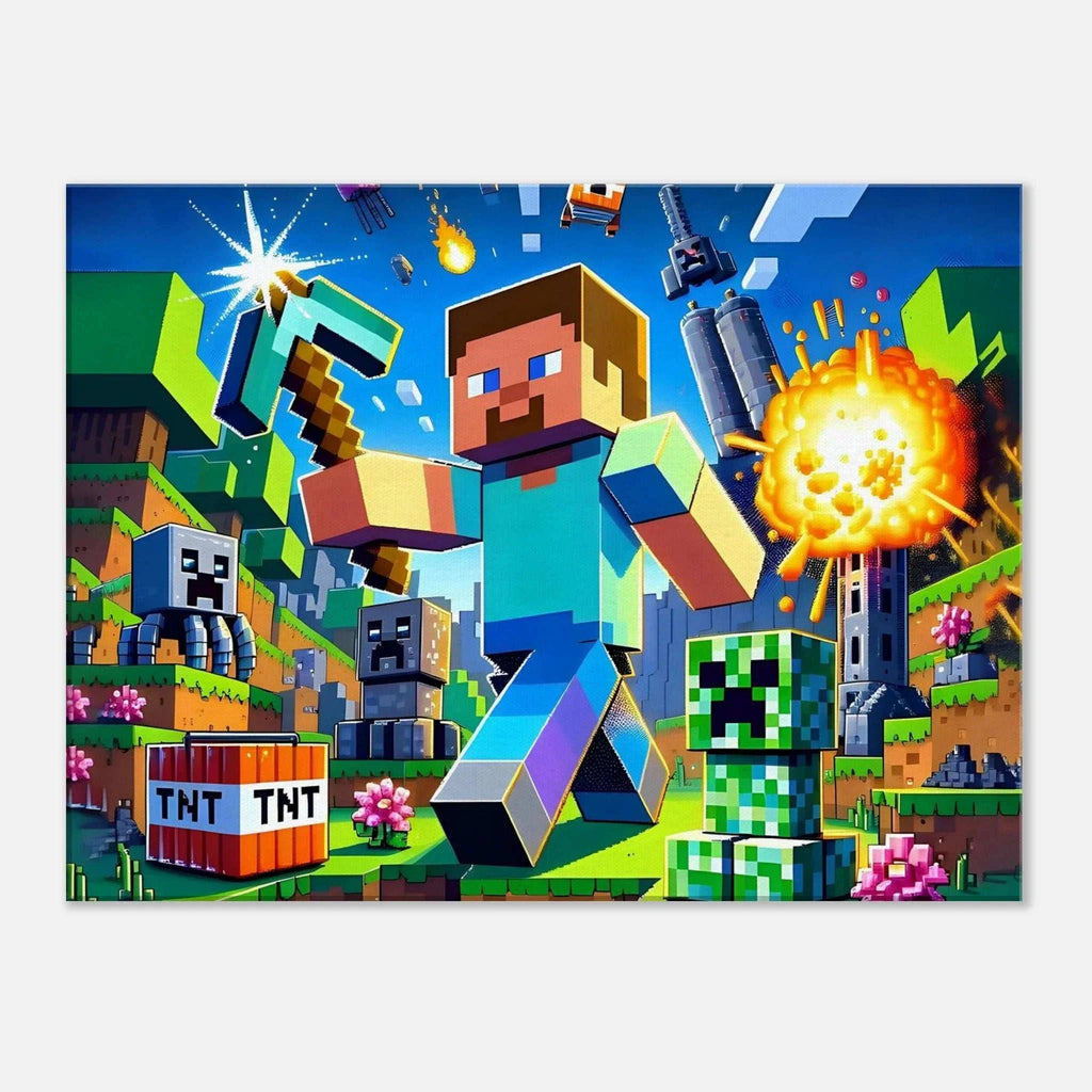Vibrant Minecraft wall canvas featuring blocky characters and landscape.