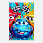 Cars Wall Canvas with vibrant racing theme and colorful cartoon cars.