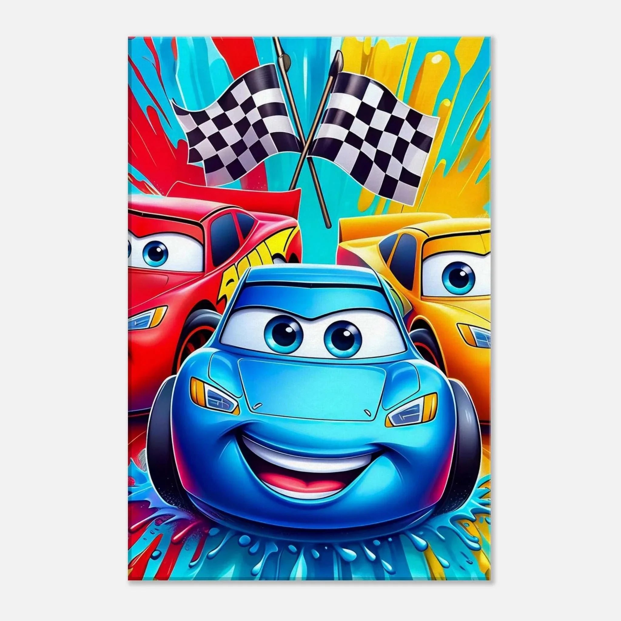 Cars Wall Canvas with vibrant racing theme and colorful cartoon cars.