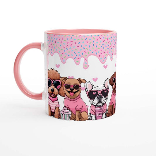 Cute puppy Valentine's Day mug with pink accents, perfect cherished gift for dog lovers.