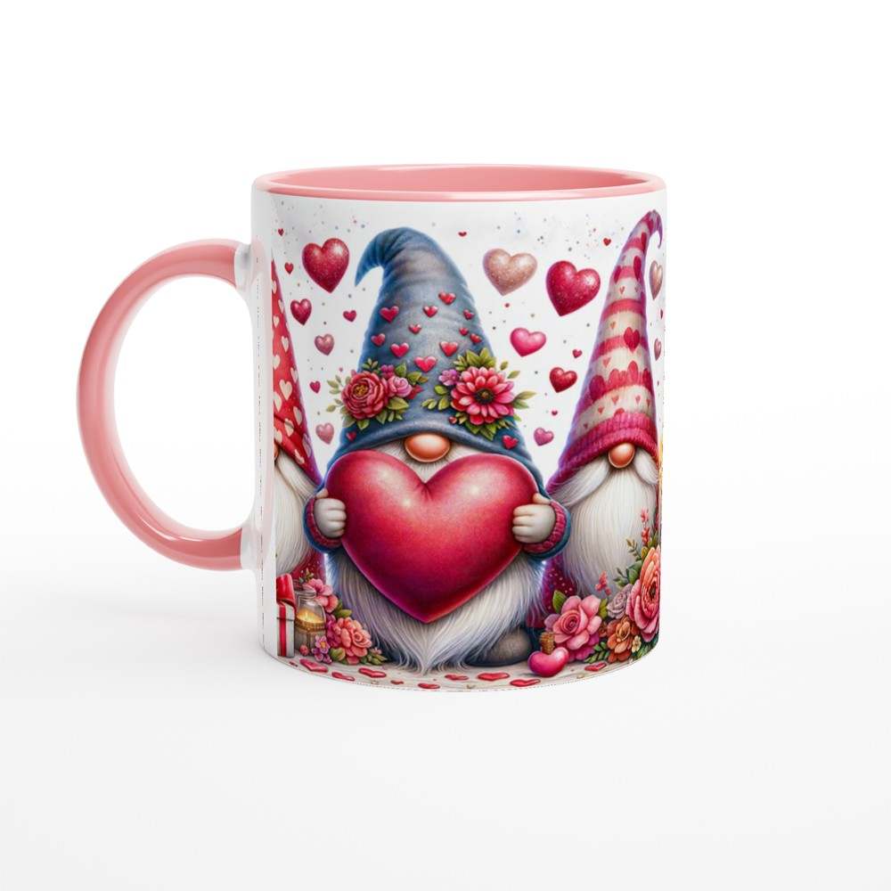 Adorable Gnome Valentine's Day Mug with colorful design and pink accents.