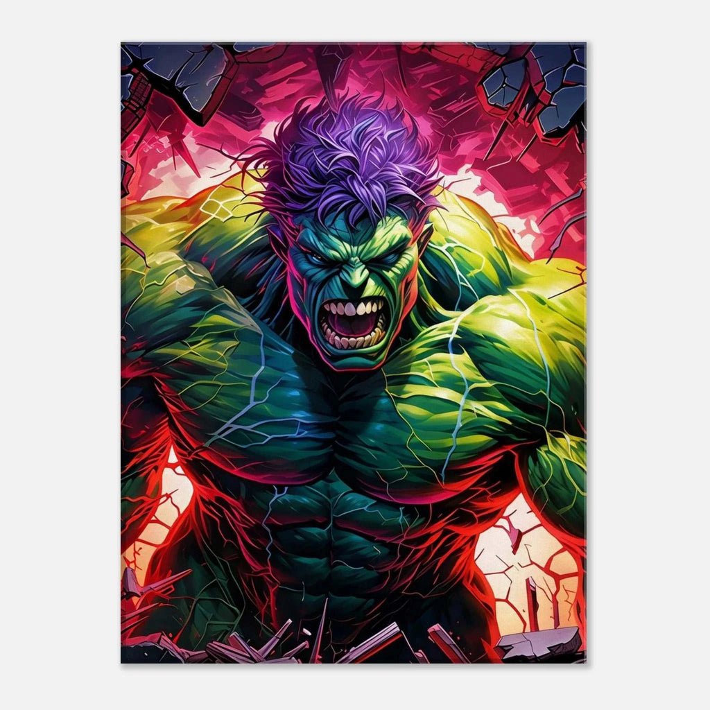 Vibrant Incredible Hulk wall canvas featuring bold green hues and superhero energy.