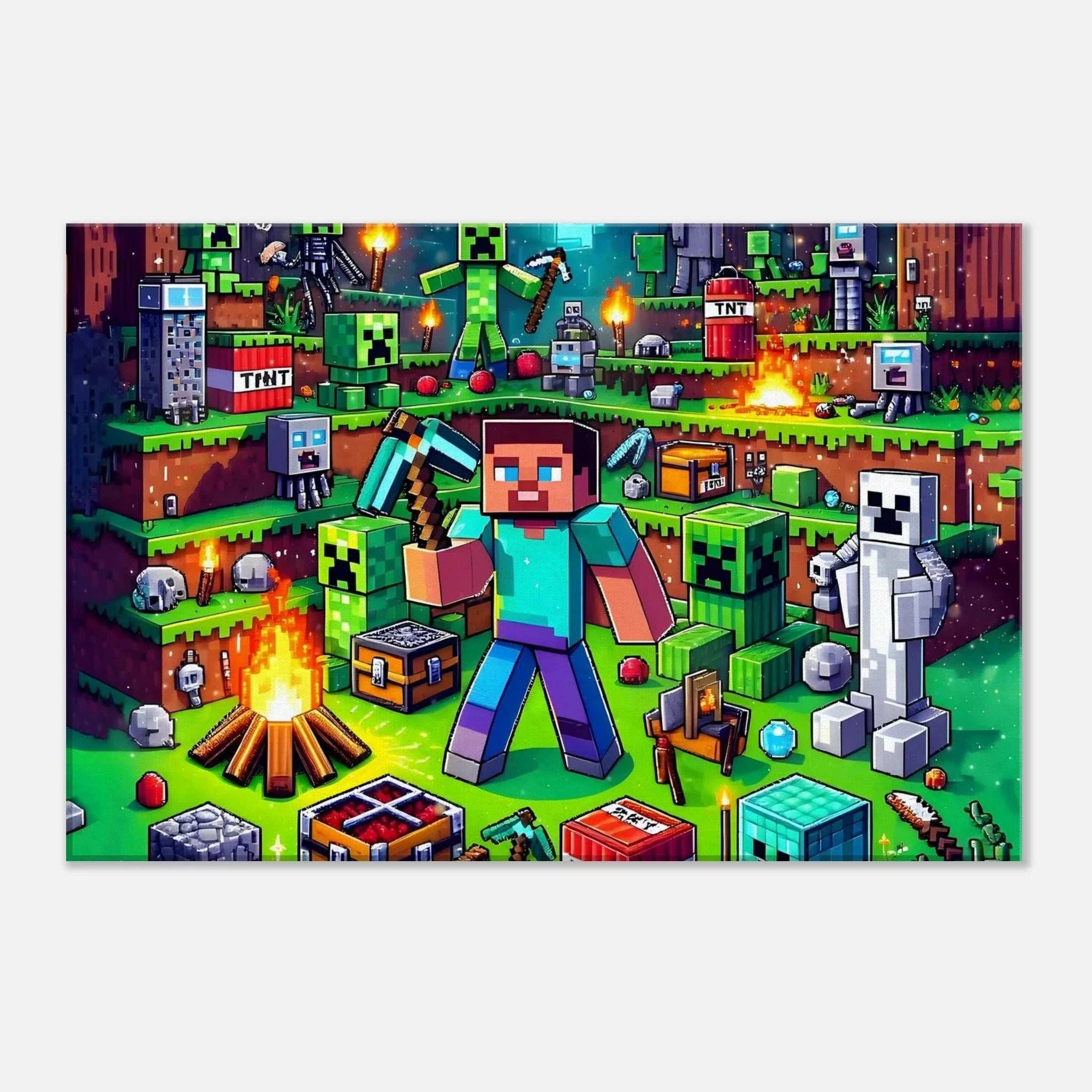 Minecraft Wall Canvas with vibrant colors and iconic game scenes.