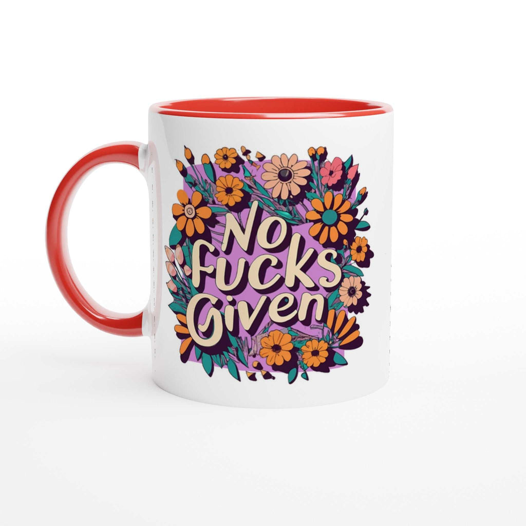 No Fucks Given Fun Mug with colorful floral design, ceramic 11oz.
