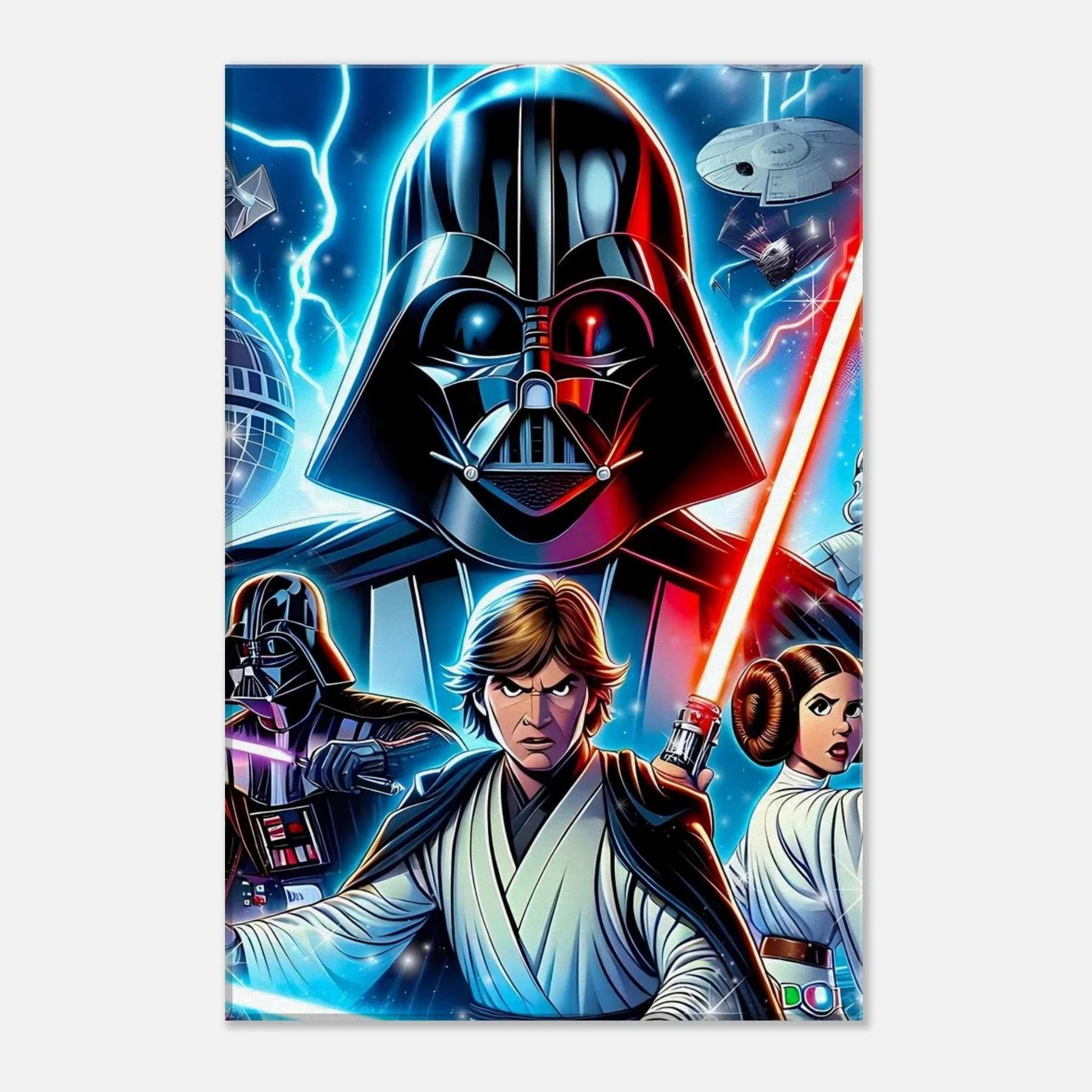 Star Wars wall canvas featuring iconic characters and vibrant colors.