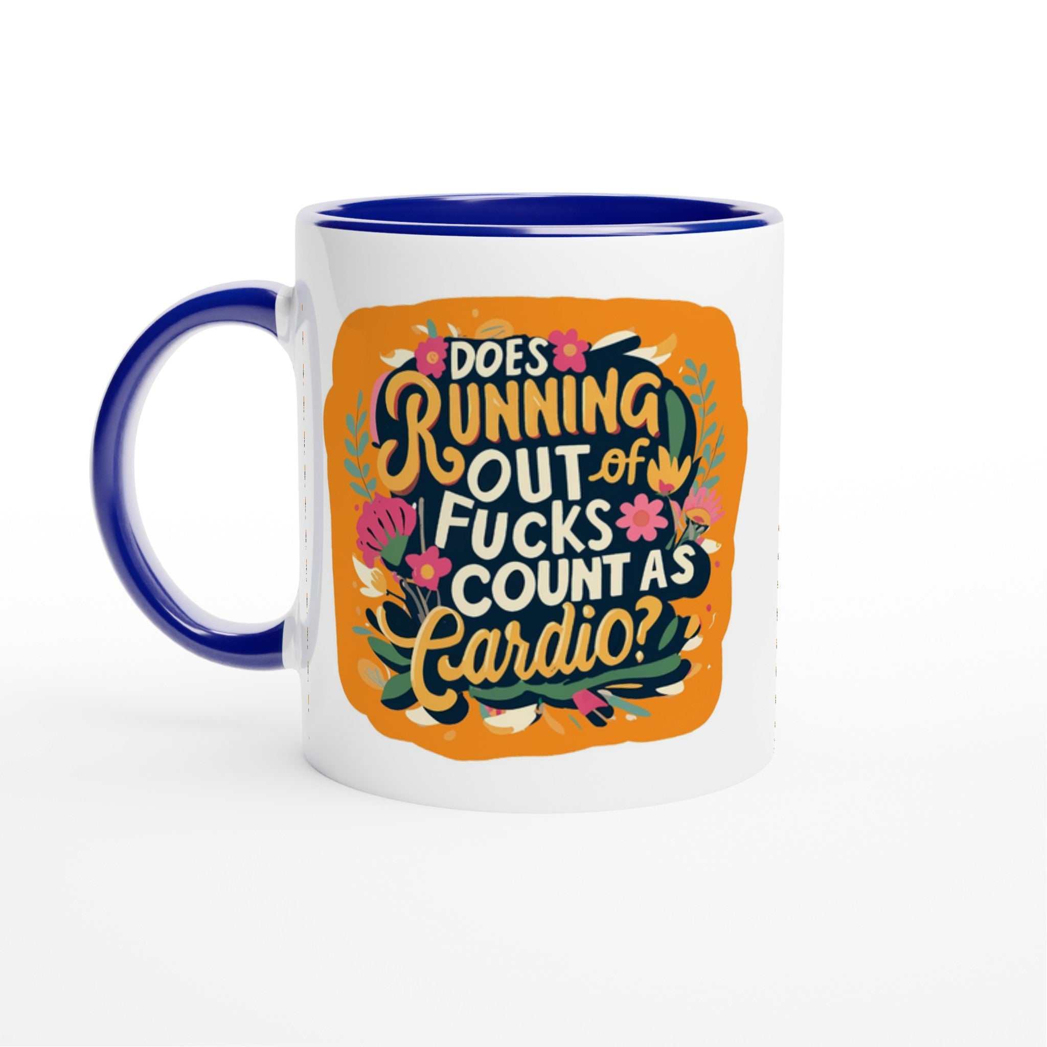 Outta Fucks Fun Mug with humorous print, durable 11oz ceramic, colorful accents.