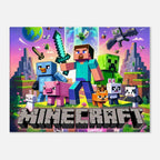 Vibrant Minecraft wall canvas with pixelated scenes, perfect for decorating bedrooms or gaming zones.