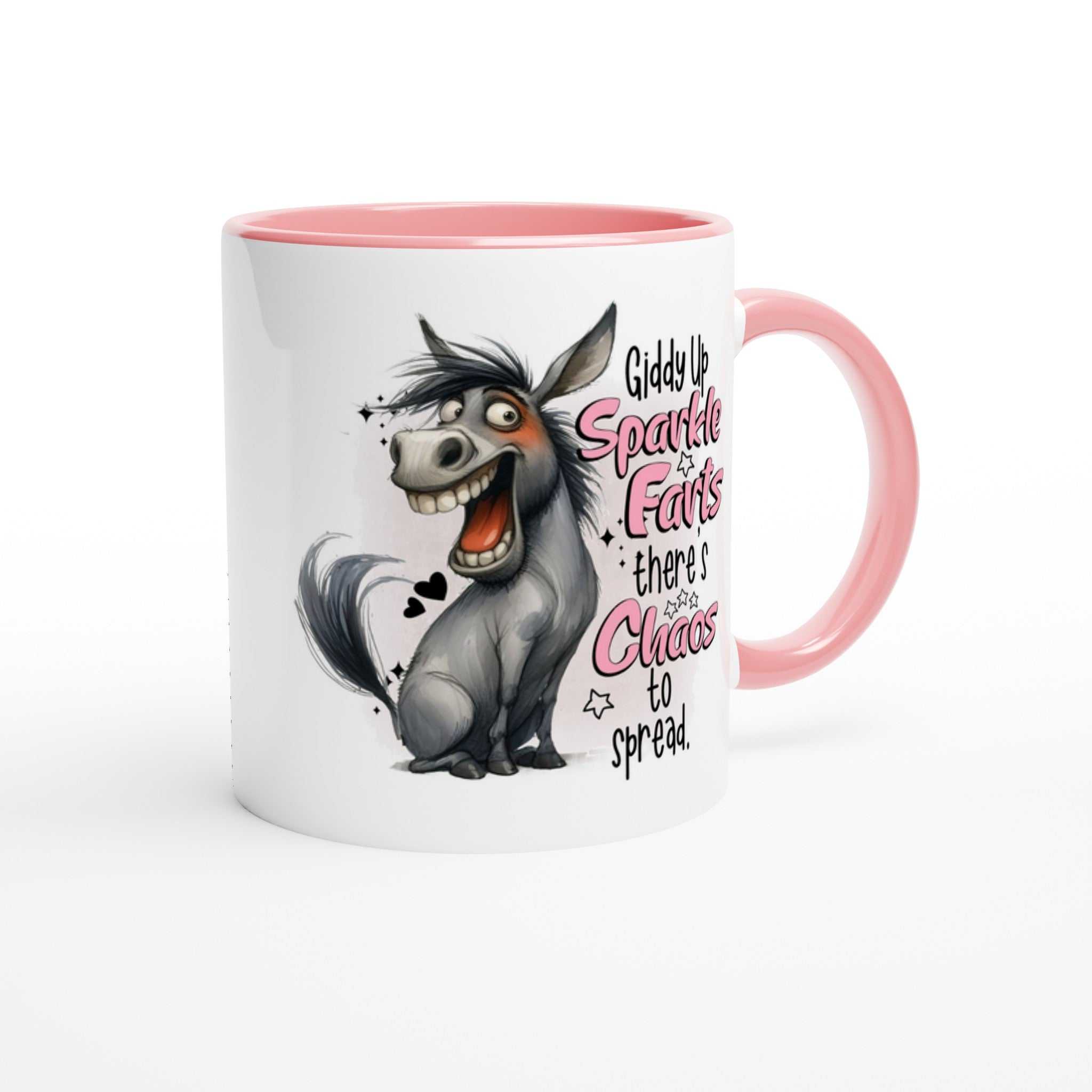 Giddy Up Sparkle Farts Quirky Mug with vibrant colored rim and handle, featuring a high-quality ceramic design.