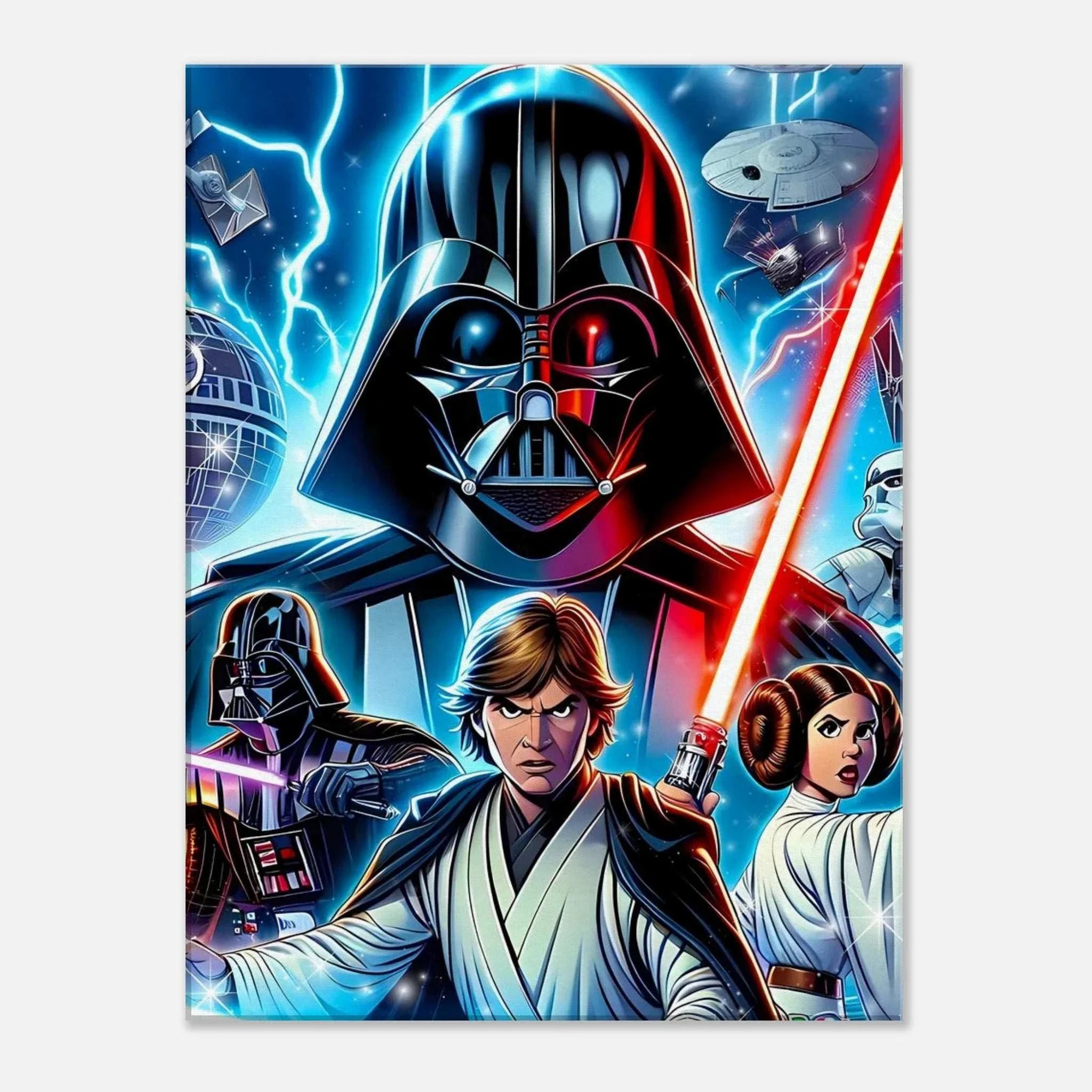 Star Wars wall canvas featuring vibrant character and starship artwork.