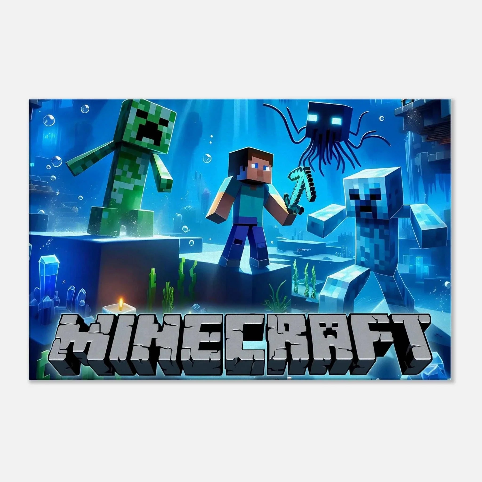 Minecraft Wall Canvas with vibrant pixelated scenes, perfect for fans, available in various sizes.