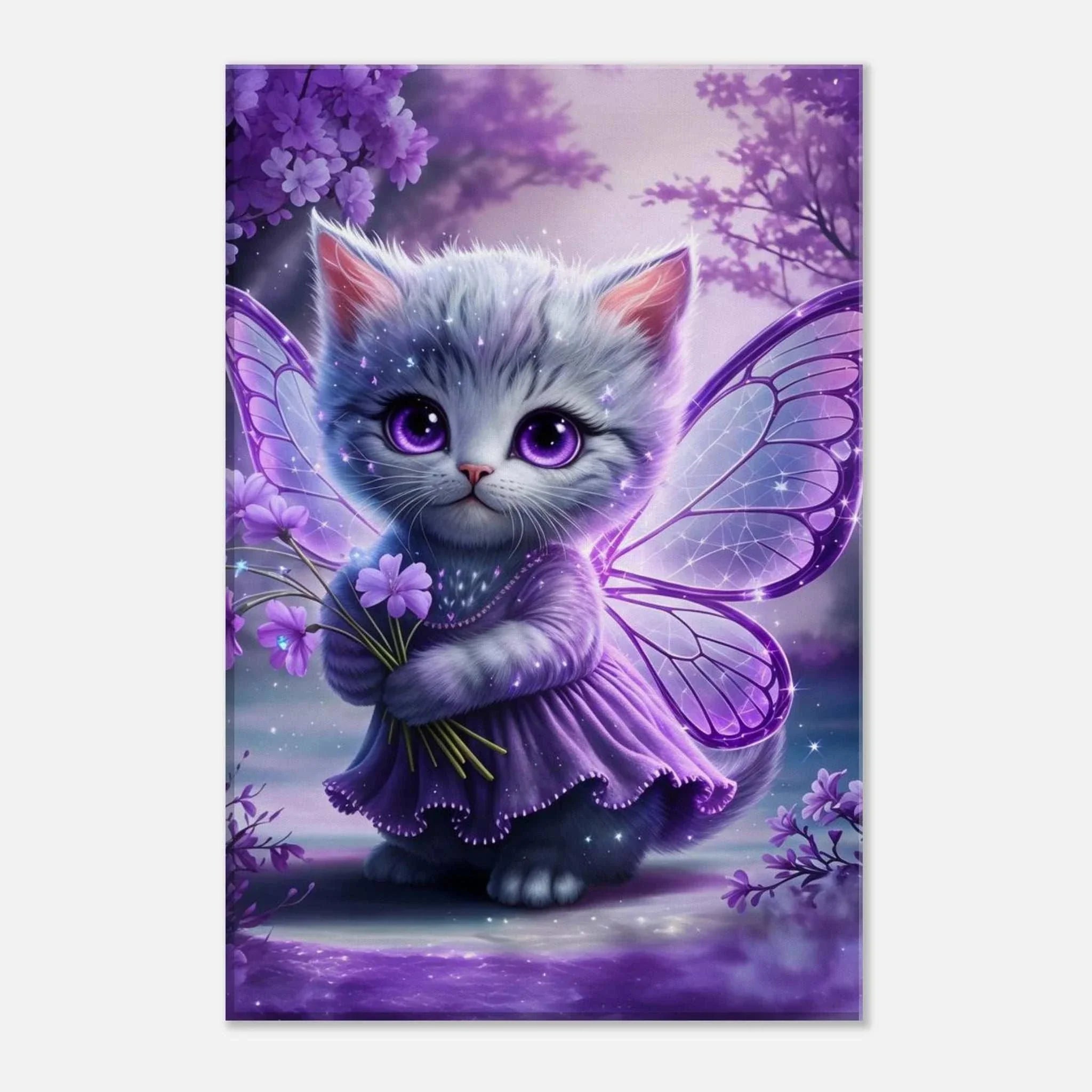 Magical fairy kitten with wings on wall canvas, perfect for whimsical decor.