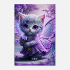 Adorable fairy kitten with lilac wings and dress on wall canvas.