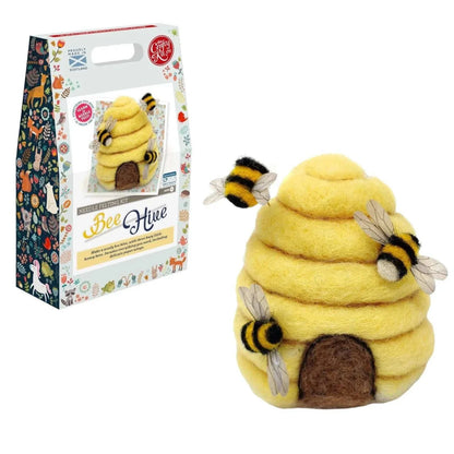 Beehive Needle Felting Kit with wool, needles, foam mat, and instructions for beginners.