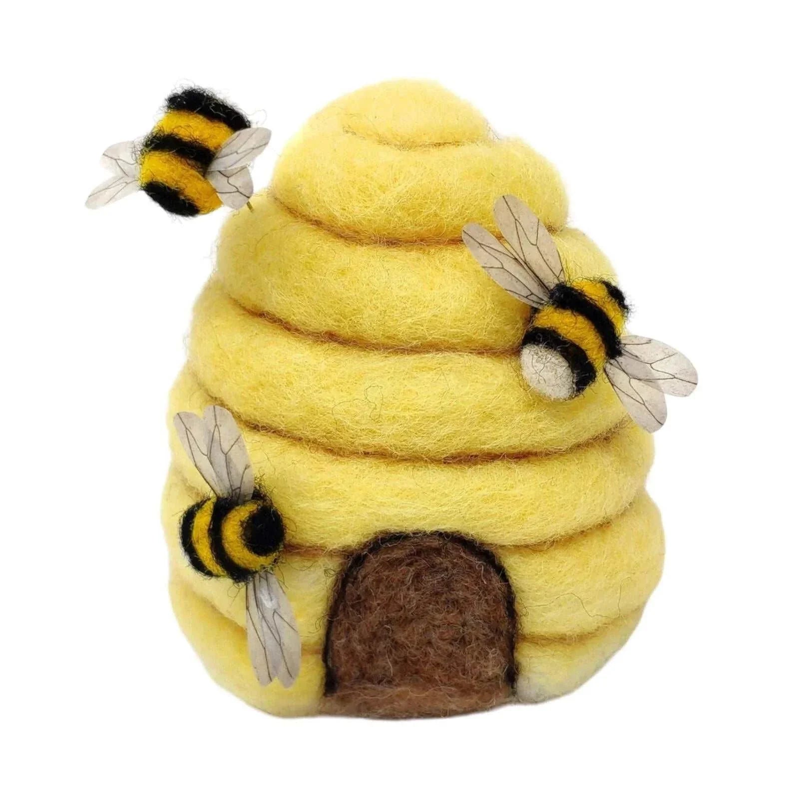 Beehive Needle Felting Kit with wool felt beehive and bees.