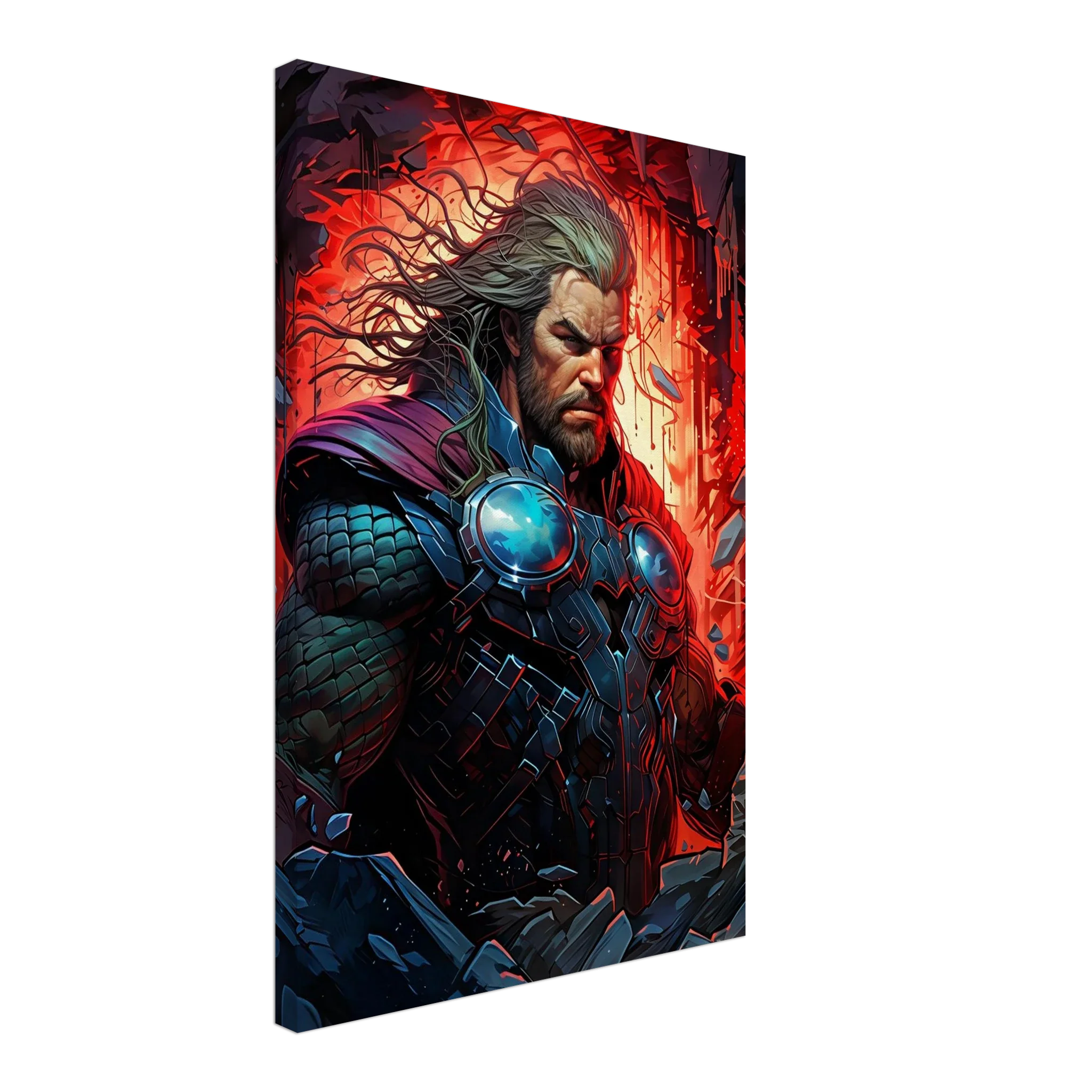 Thor Wall Canvas featuring bold, striking imagery with vibrant colors, available in various sizes and profiles, includes hanging kit.