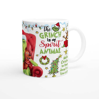 Grinch Im Booked Christmas Mug with festive design, 11oz ceramic, sublimation print, microwave and dishwasher safe.