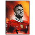 Diogo Jota tribute framed football poster with bold stylised portrait and celebration silhouette