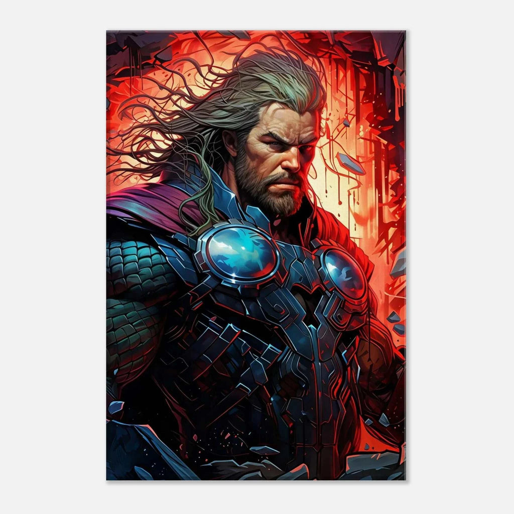 Bold Thor wall canvas with vibrant imagery, available in multiple sizes and profiles, featuring FSC-certified wood.