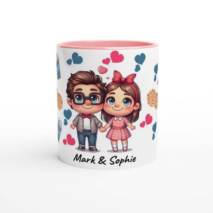 Personalised adorable Valentines Day mug with cute design and customizable name.