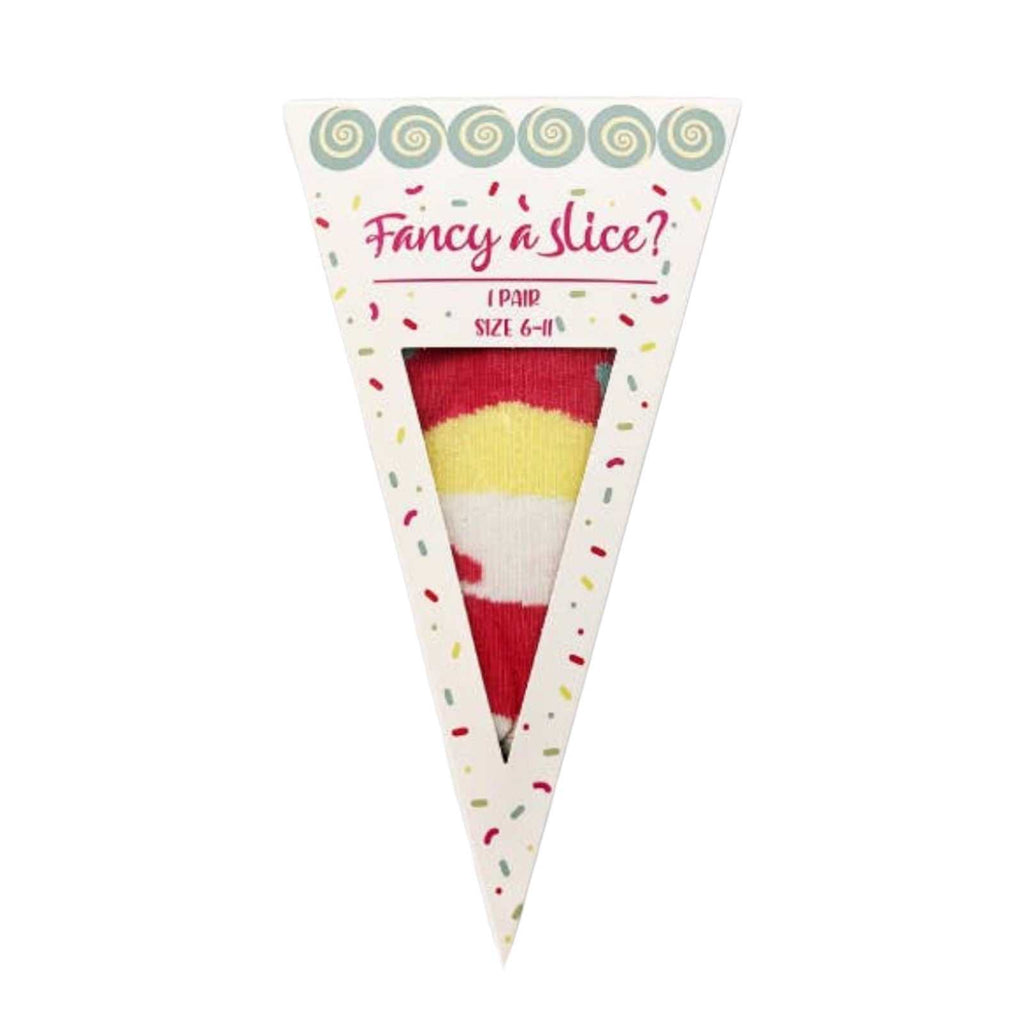 Cake Slice Socks in fun gift box, premium cotton, unisex fit UK size 6-11.