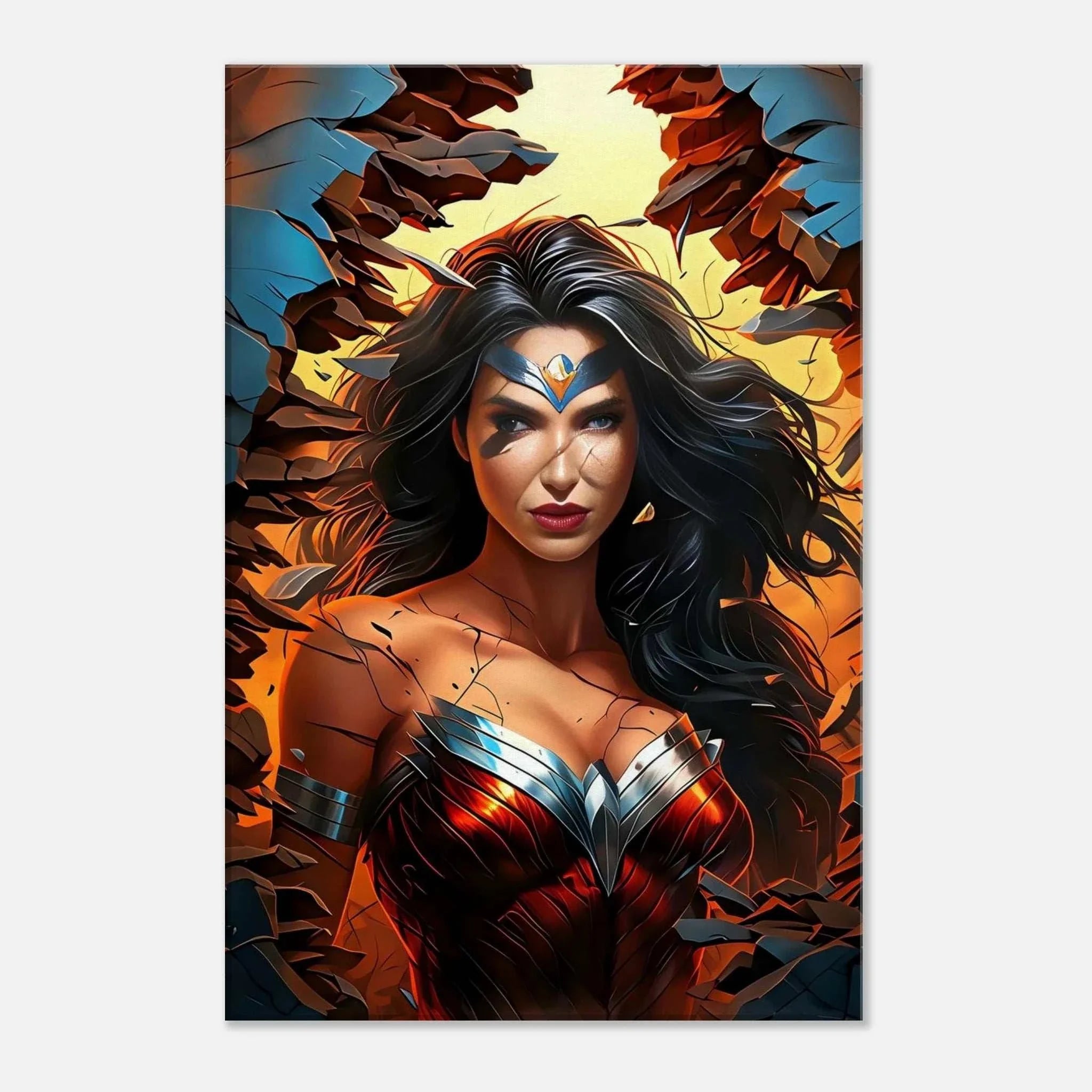 Wonder Woman Wall Canvas with bold vibrant artwork, featuring iconic heroism and strength.
