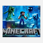 Vibrant Minecraft wall canvas with iconic pixelated scenes featuring game characters.