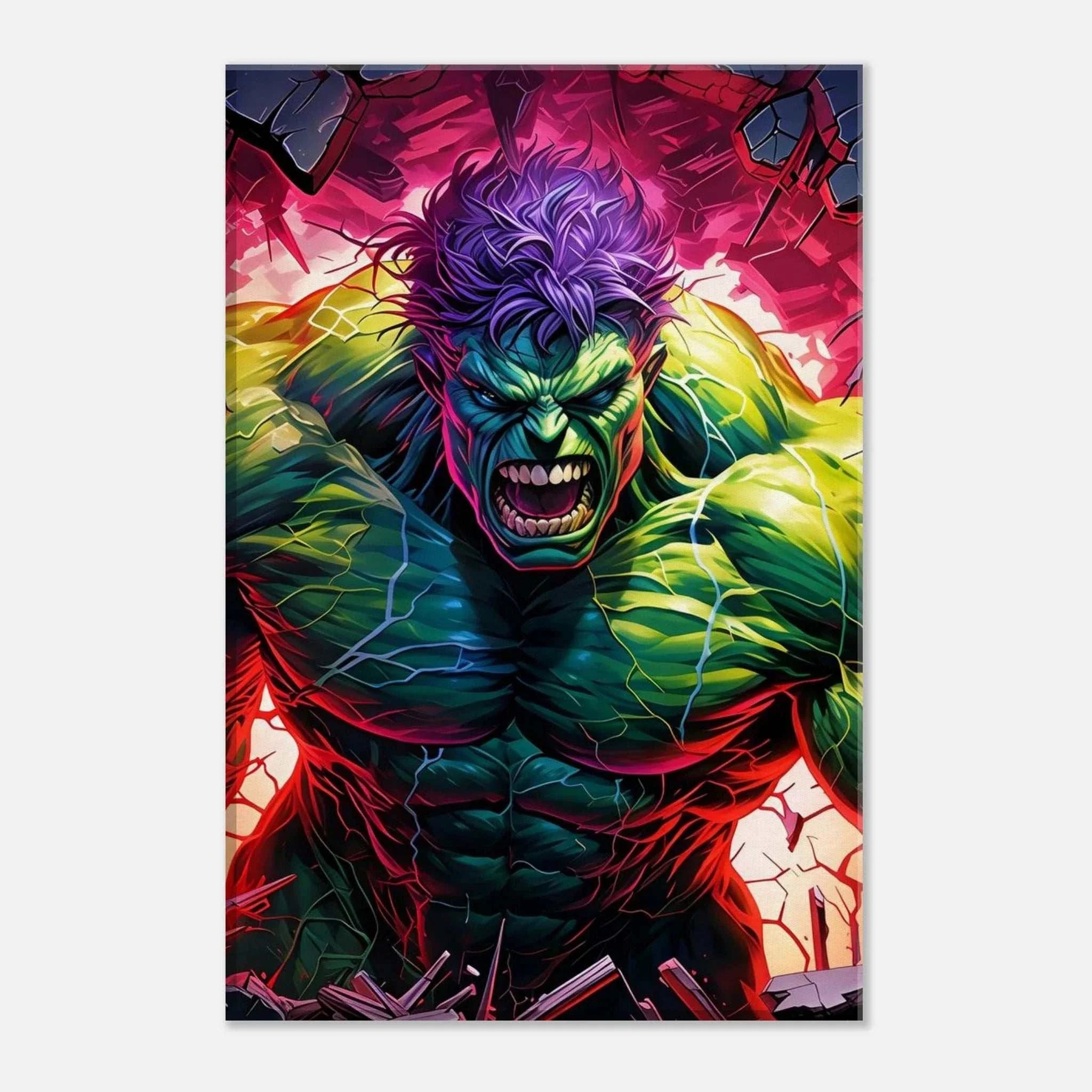 Incredible Hulk wall canvas featuring vibrant green and red colors, showcasing the Hulk's iconic strength.