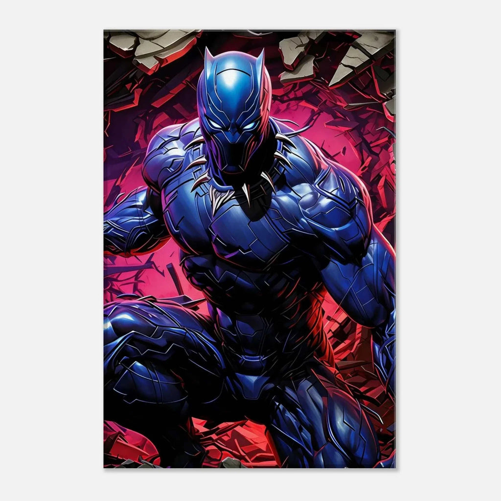 Black Panther wall canvas with vibrant bold design, available in multiple sizes, featuring FSC-certified wood and cotton-polyester blend.