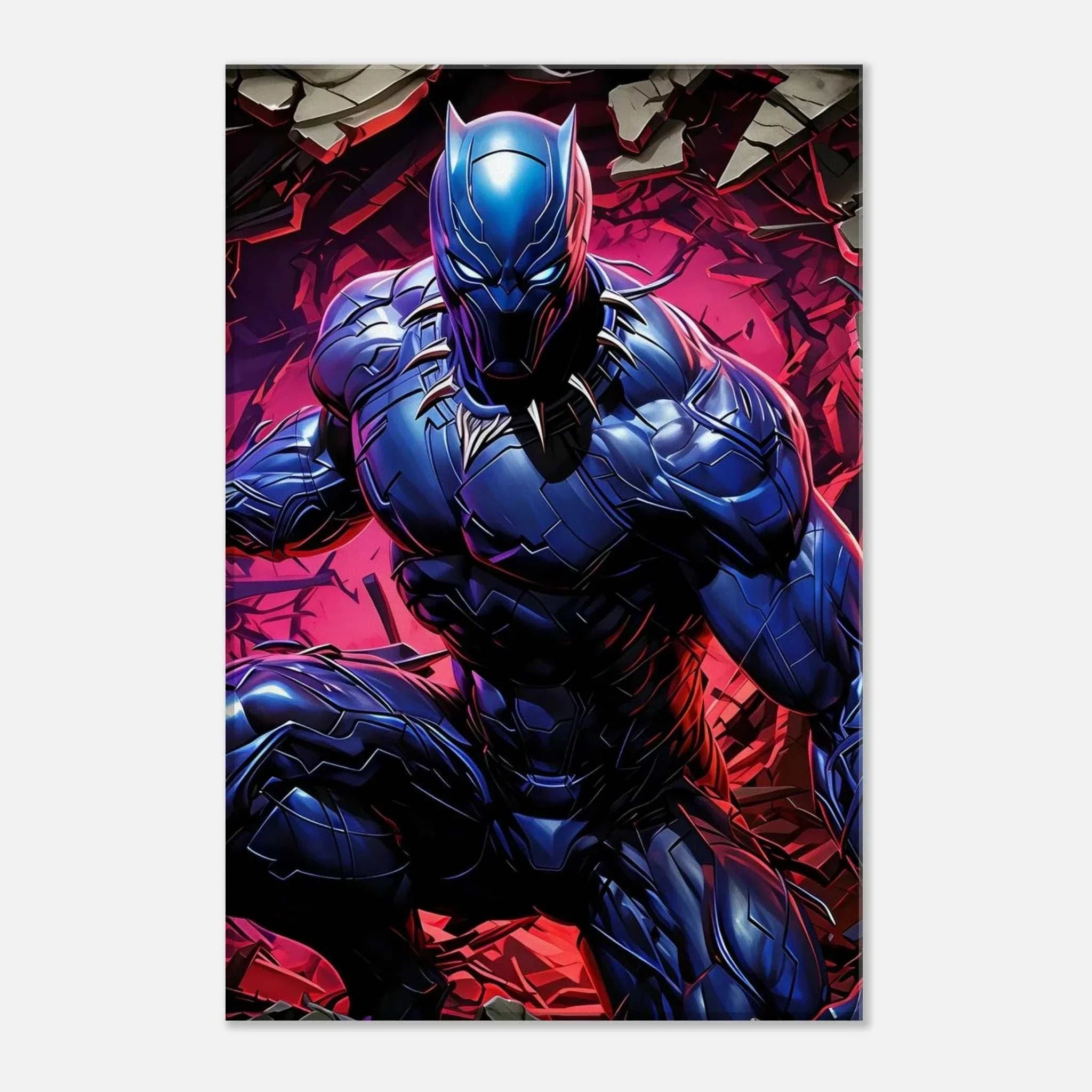 Black Panther wall canvas with vibrant bold design, available in multiple sizes, featuring FSC-certified wood and cotton-polyester blend.