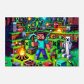 Minecraft Wall Canvas with vibrant pixel art and iconic game scenes for room decor
