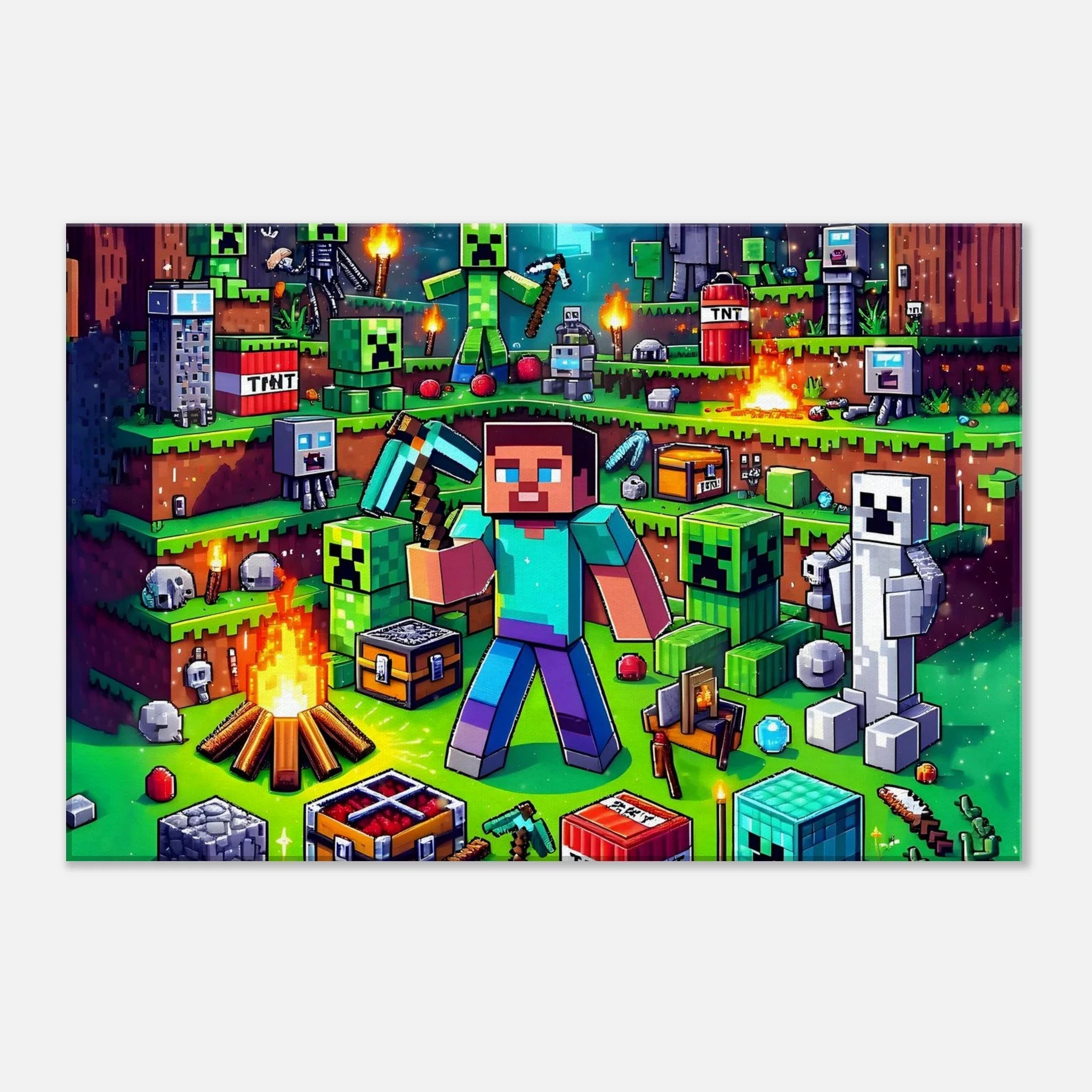 Minecraft Wall Canvas featuring vibrant game scenes and iconic characters.