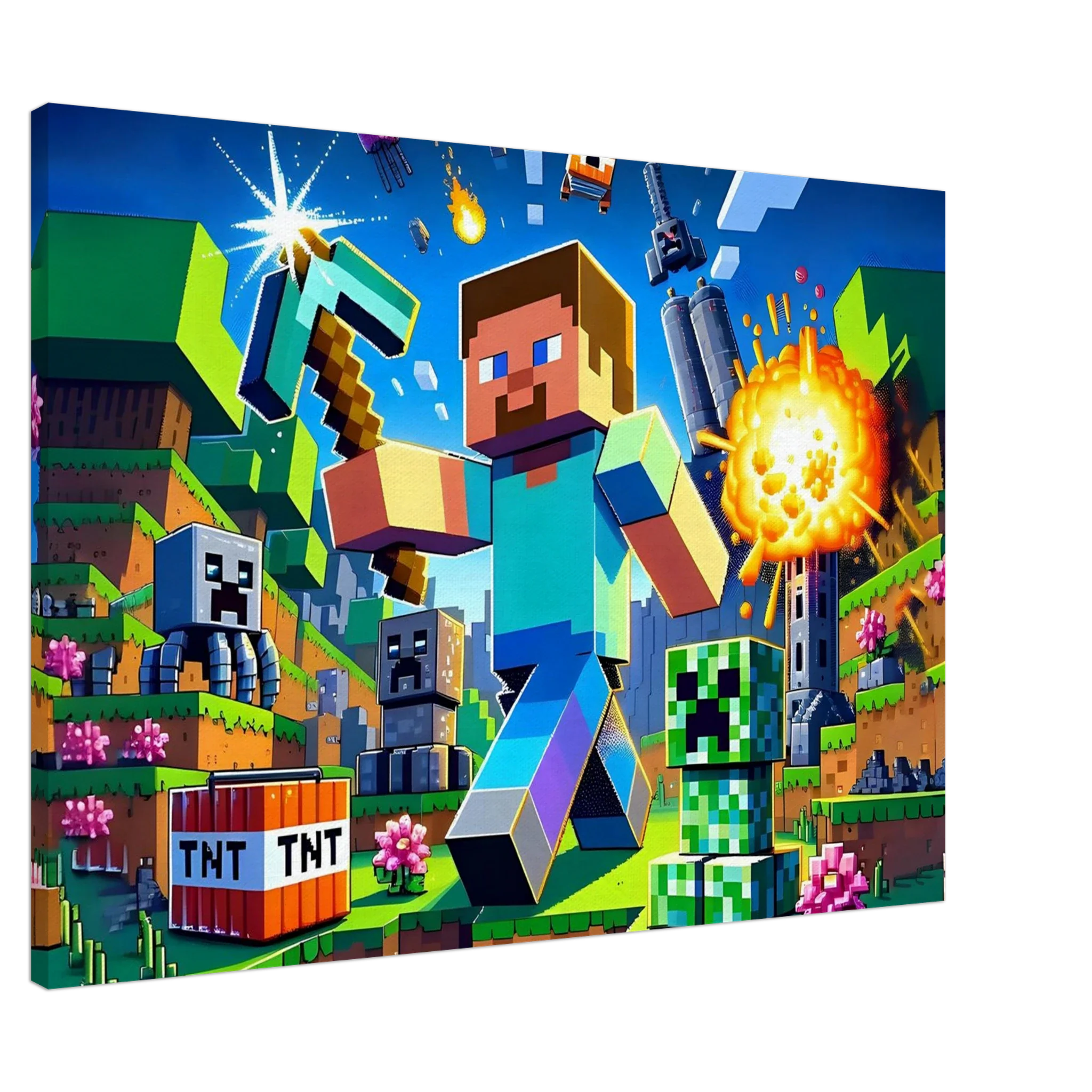 Minecraft Wall Canvas featuring vibrant blocky characters and landscapes.