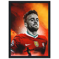 Diogo Jota tribute framed football poster with bold portrait and sustainable pine wood frame