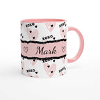 personalised cute valentines mug with heart design and pink handle