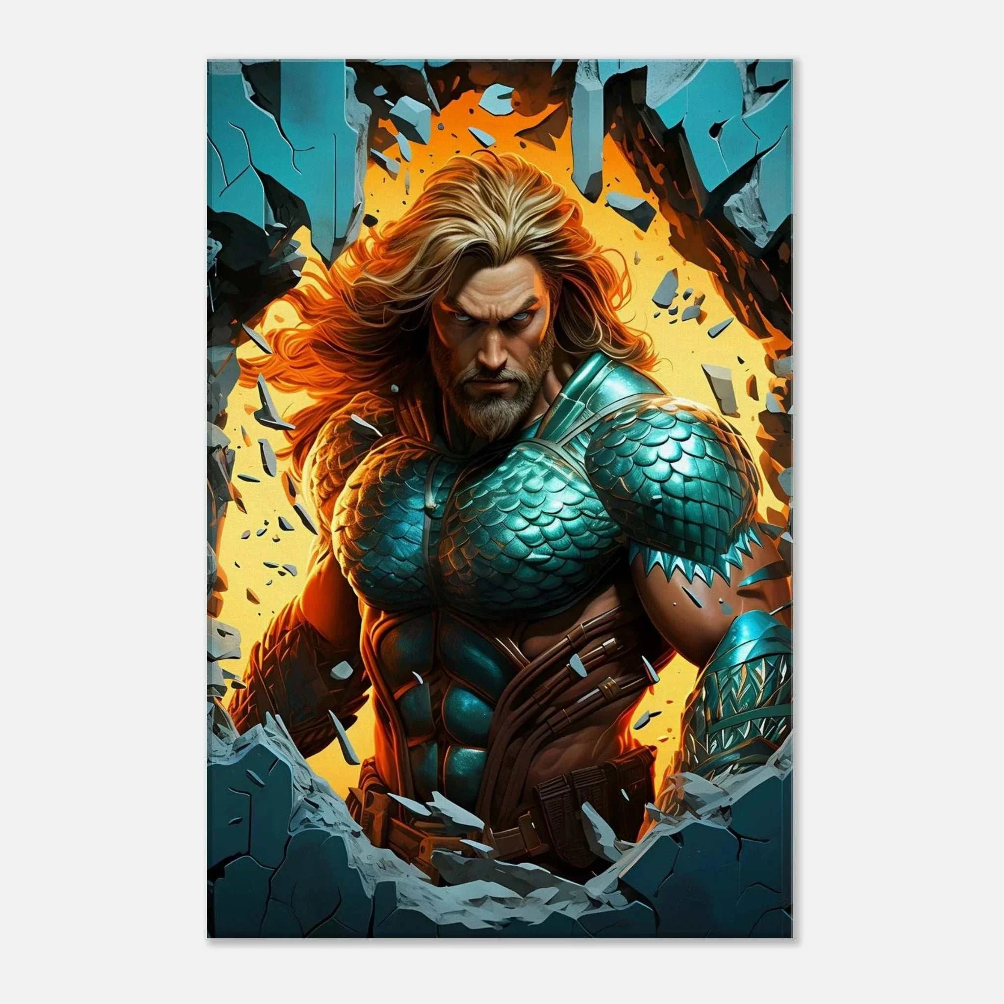 Aquaman wall canvas featuring vibrant print, capturing the ocean hero's power and mystique.