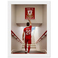 Diogo Jota Tribute Framed Poster featuring Anfield tunnel design with sustainable pine wood frame and shatterproof plexiglass protection