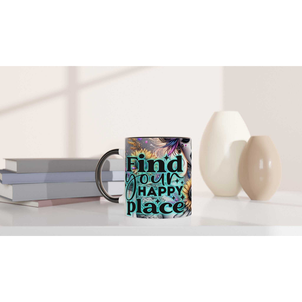 Happy Place - Motivational Coffee Mug with inspirational quote and vibrant design on a white ceramic base, perfect for home or office use.
