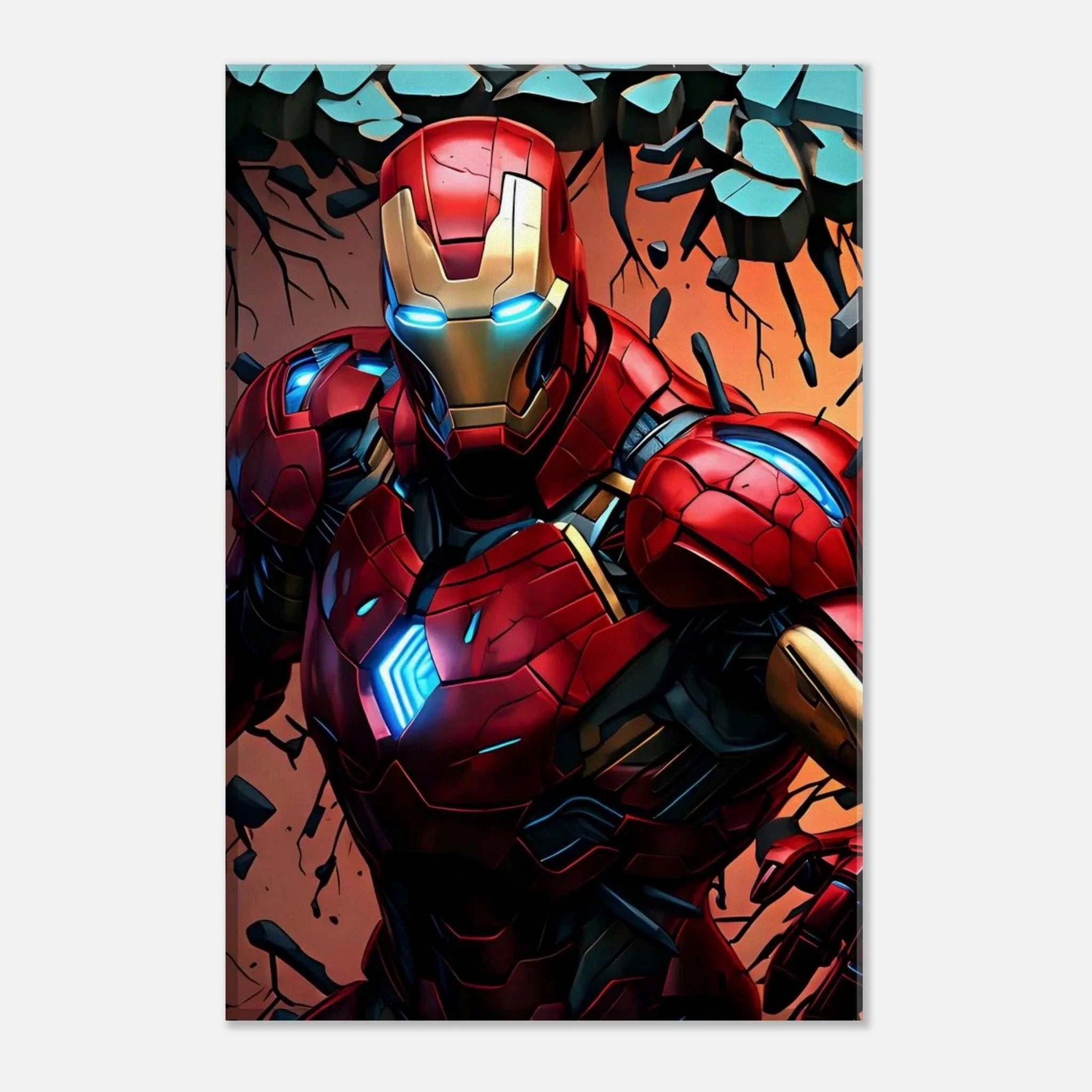 Ironman Wall Canvas featuring striking superhero artwork, vibrant and bold.