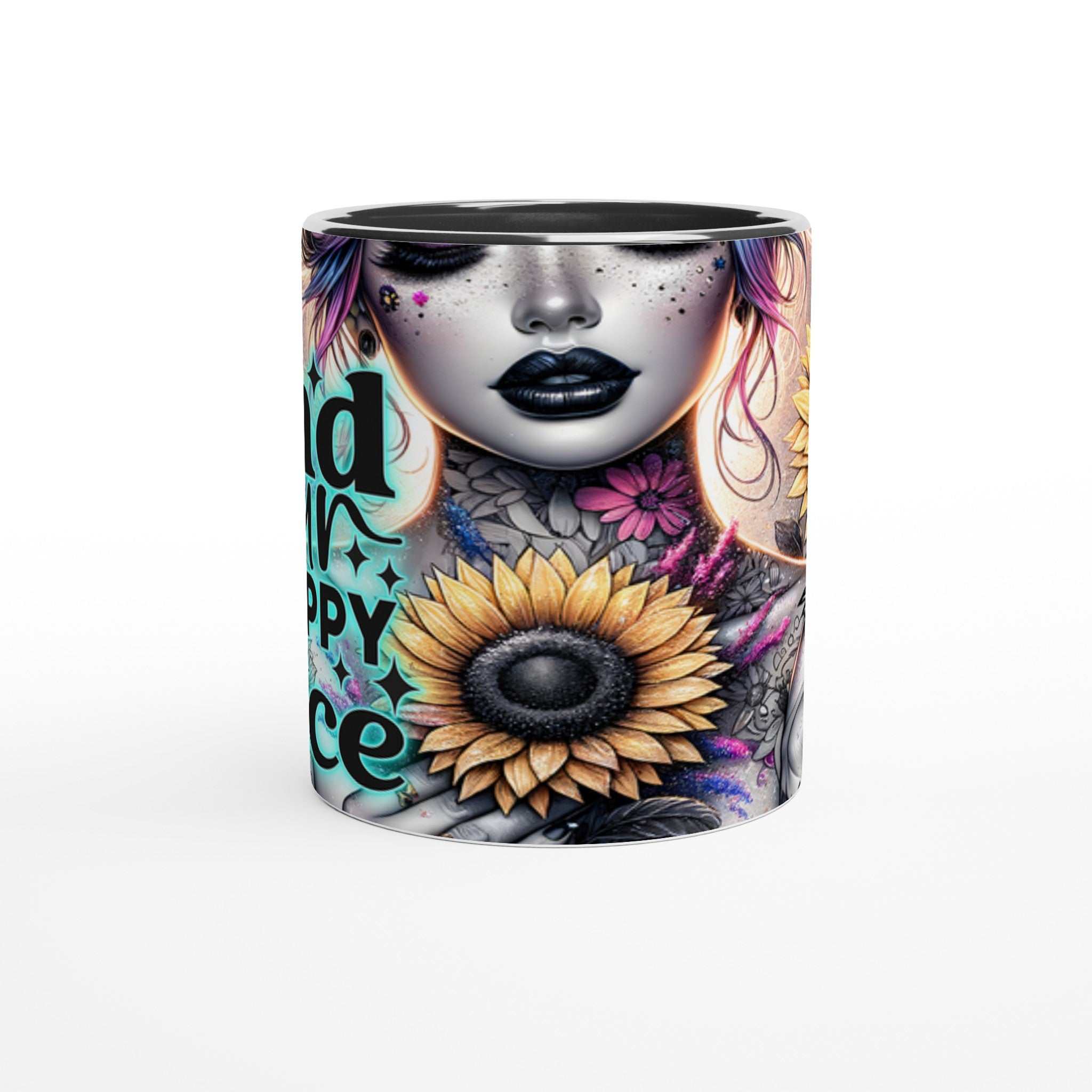 Happy Place - Motivational Coffee Mug with vibrant sunflower and inspiring design.