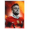 Diogo Jota Tribute football poster framed with stylised portrait and vibrant tones celebrating Liverpool striker's legacy