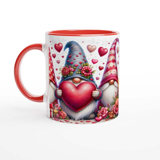 Adorable Gnome Valentines Day Mug with vibrant heart and flower design.