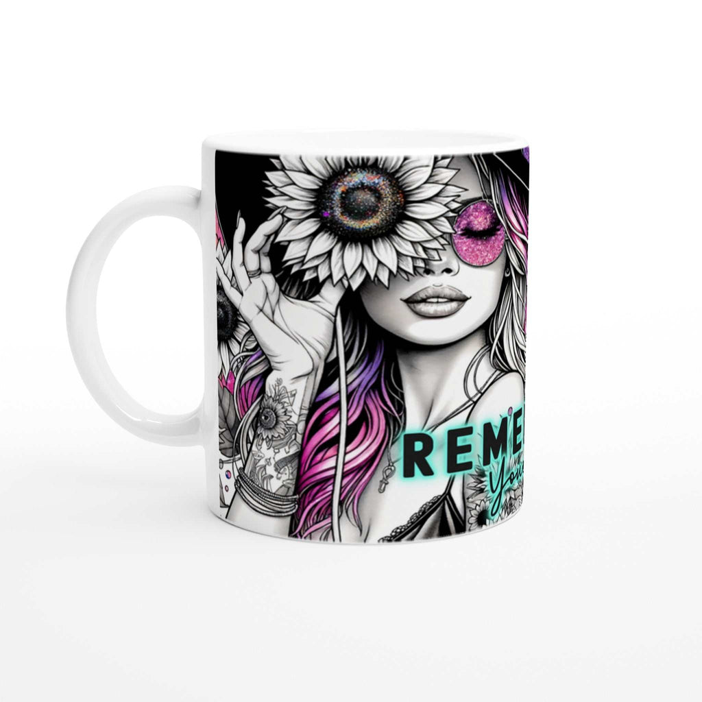 Remember Your Why motivational coffee mug with vibrant design and inspirational quote.