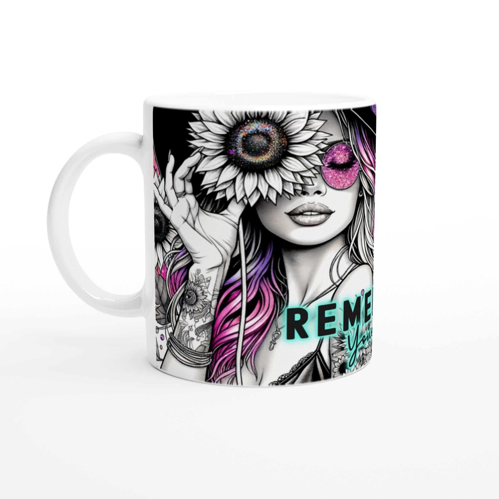 Remember Your Why motivational coffee mug with vibrant design and inspirational quote.