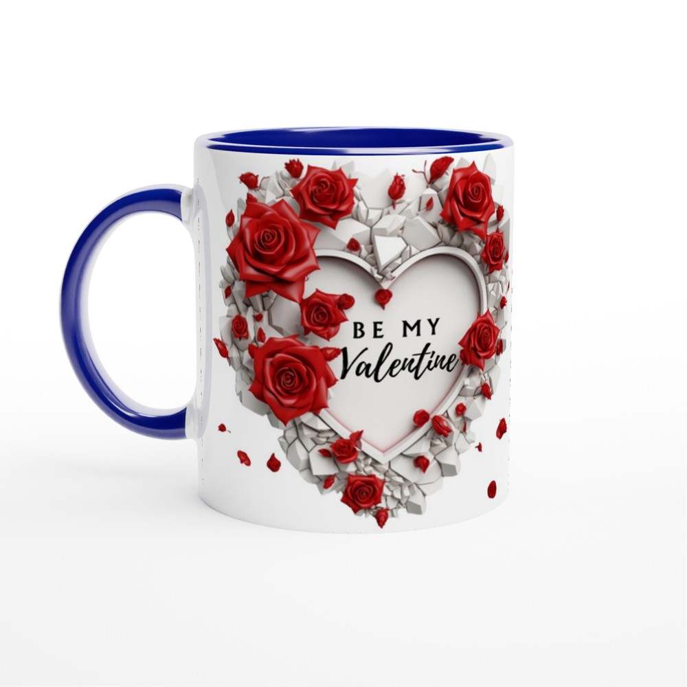 Stunning Valentine's Day mug with vibrant design and red rose heart pattern.