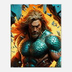 Aquaman wall canvas featuring a powerful depiction of the ocean's hero in vibrant colors.