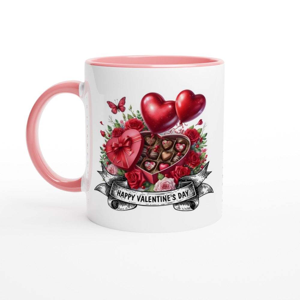 Gorgeous Valentine's Mug with heart design and pink accents, perfect gift for coffee lovers, dishwasher and microwave safe.