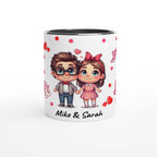 Cute personalised Valentines mug with adorable couple design and customizable names, perfect romantic gift.